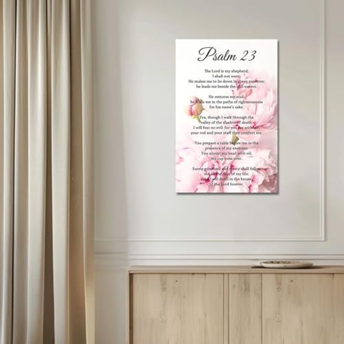 PBXBJY Christian Wall Art Psalm 23 Canvas Prints Bible Verses Poster Picture Scripture Painting Religious Artwork For Church Prayer Wall Decor Framed (Pink, (12.00" X 18.00")) - Image 3