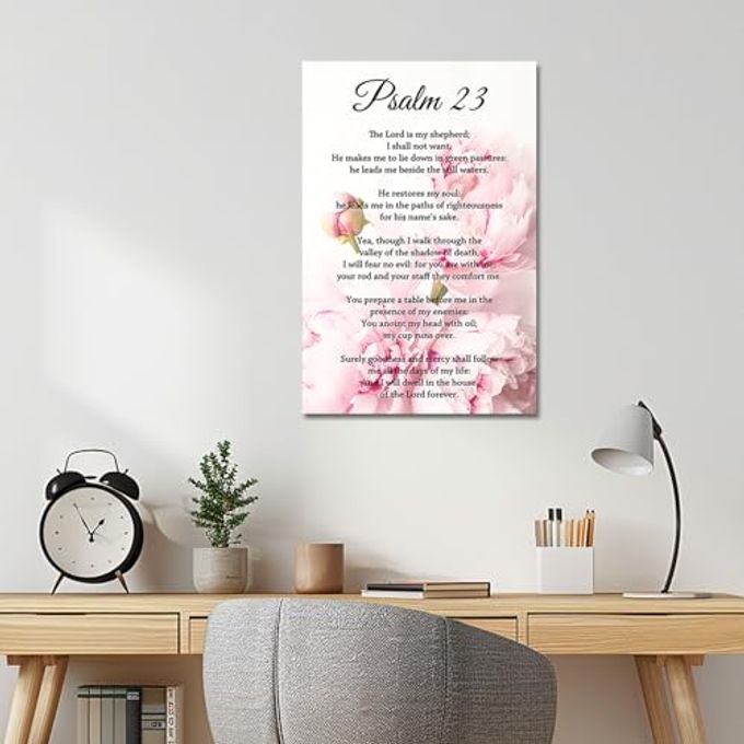 PBXBJY Christian Wall Art Psalm 23 Canvas Prints Bible Verses Poster Picture Scripture Painting Religious Artwork For Church Prayer Wall Decor Framed (Pink, (12.00" X 18.00")) - Image 5