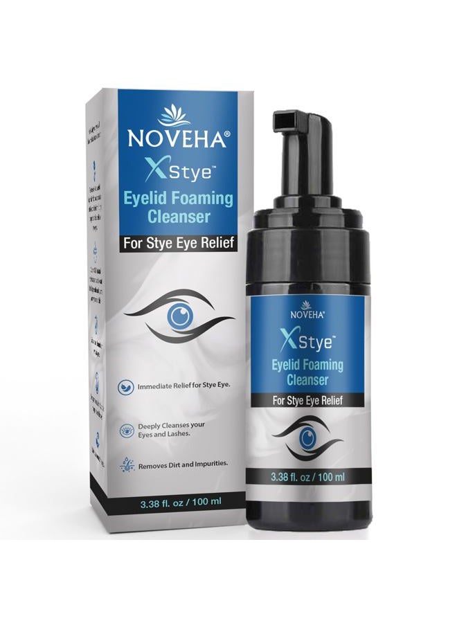NOVEHA منظف الجفون الرغوي XStye - تخفيف سريع لعيون الجفن - تركيبة بزيت شجرة الشاي - غسول يومي للجفون والرموش لعيون الجفن، والرموش، وجفاف البشرة (3.38 أونصة سائلة) - 100 مل - Image 1