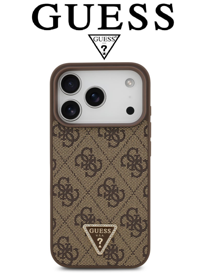 CG MOBILE Luxury embossed leather iPhone 17 Pro Max case. MagSafe wireless charging iPhone cover iphone 17 pro max. Shockproof, durable back protection iphone 17 pro max back cover. French-designed, elegant iphone 17 pro max cover, certified in partnership with GUESS and CG MOBILE. Brown phone case. - Image 3