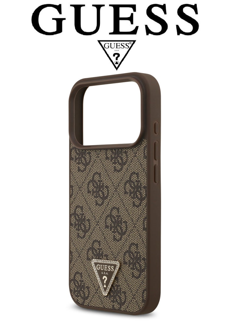 CG MOBILE Luxury embossed leather iPhone 17 Pro Max case. MagSafe wireless charging iPhone cover iphone 17 pro max. Shockproof, durable back protection iphone 17 pro max back cover. French-designed, elegant iphone 17 pro max cover, certified in partnership with GUESS and CG MOBILE. Brown phone case. - Image 5