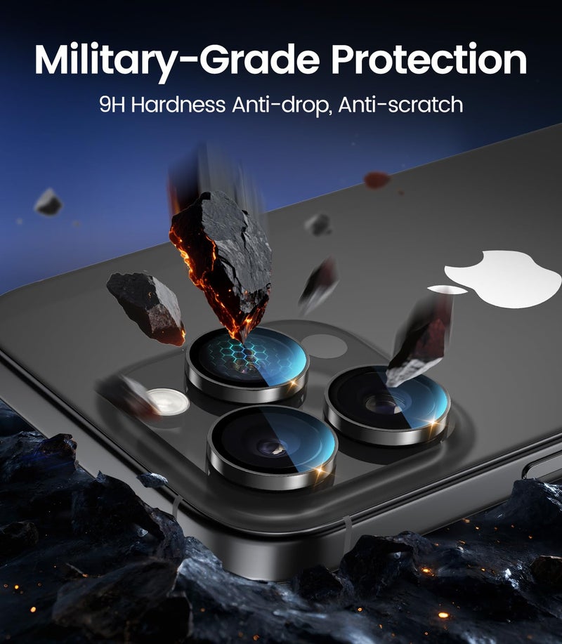 PandaShield 2-Pack Anti-Reflection Camera Lens Protector for iPhone 17/16/15 Pro & Pro Max, Easy Installation,Anti-Scratch,9H Hardness,98% Ultra Clarity,Maintains Original Lens Design- Black - Image 4