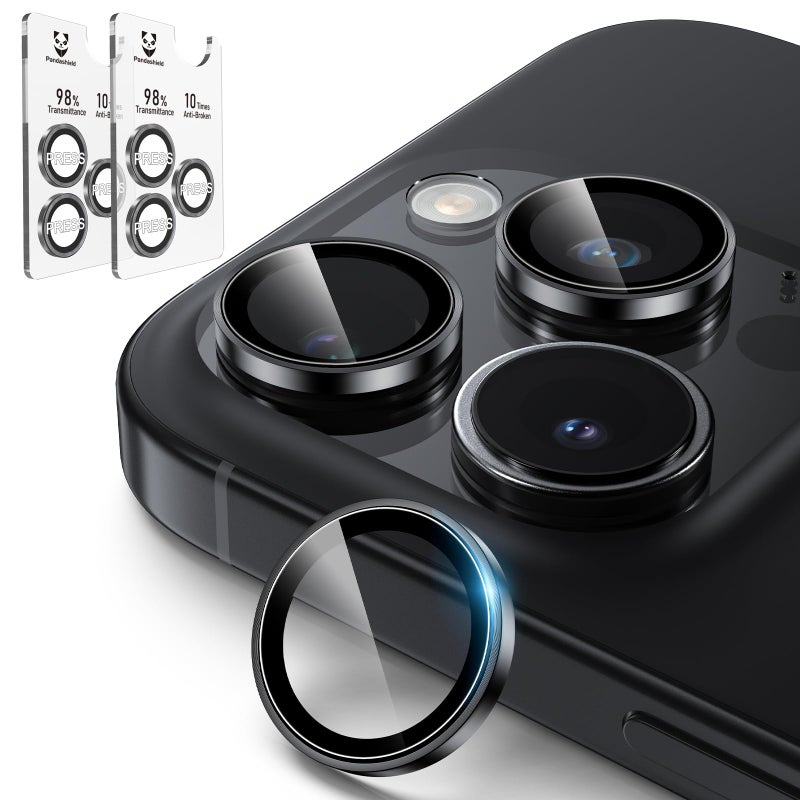 PandaShield 2-Pack Anti-Reflection Camera Lens Protector for iPhone 17/16/15 Pro & Pro Max, Easy Installation,Anti-Scratch,9H Hardness,98% Ultra Clarity,Maintains Original Lens Design- Black - Image 1