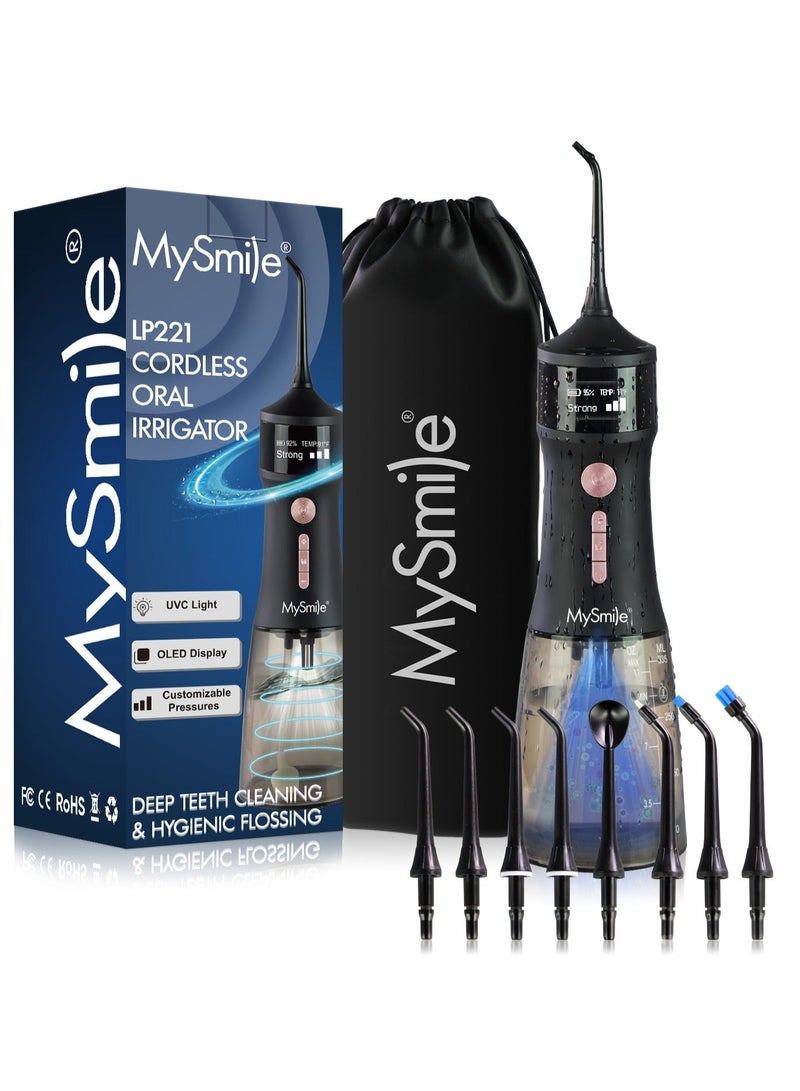 MySmile LP221 UVC Sterilizable Cordless Water Flossers for Teeth 335ML Portable OLED Display Dental Flosser with 4 Modes 8 Jet Tips and a Storage Pouch for Home and Travel (Midnight Black) & MySmile Toothpaste for Tooth Brighten, Color Corrector Efficient Cleaning Purple Toothpaste, 30ML Non-Sensitive Natural Tooth Stain Removal Toothpaste, Fresh Mint, Press TypeBundle - Image 2