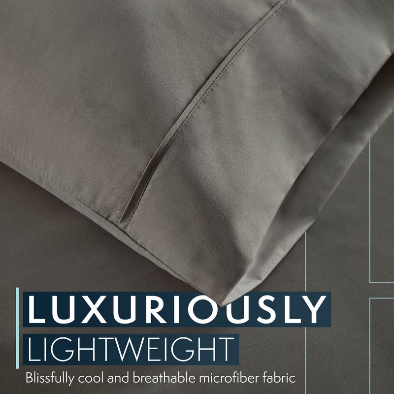 HC COLLECTION Bed Sheets Cal King, Hotel Luxury Platinum 1800 Series Brushed Microfiber Flat Sheet Deep Pocket Fitted Sheet and 2 Envelope Pillowcases, Ultra Soft 4 Pcs Bedding for Hot Sleepers, Gray - Image 3