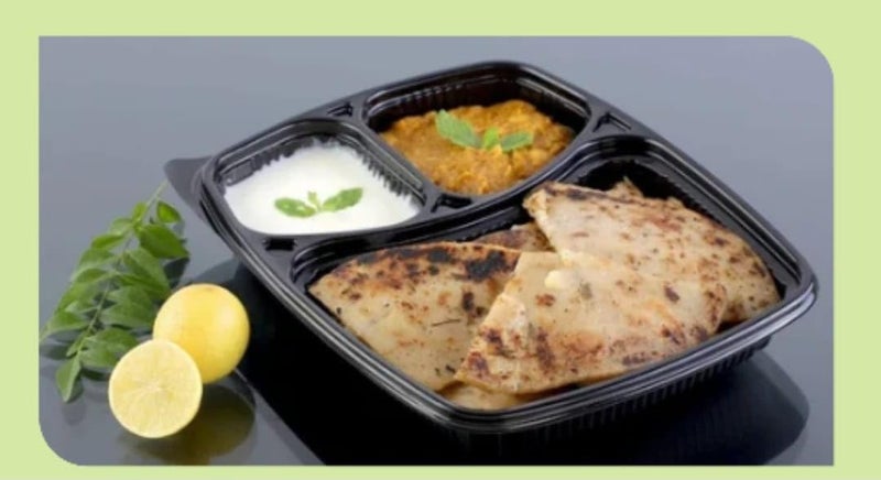 SHOP  SHOPPEE SHOP & SHOPPEE Unbreakable Meal Plate with Lid & 3 Compartment, Leak-Resistant, BPA Free,Food Grade Dinner Plate for Food Delivery/Party/Packaging (100 Plates with lids, Microwave Safe, Black) - Image 4