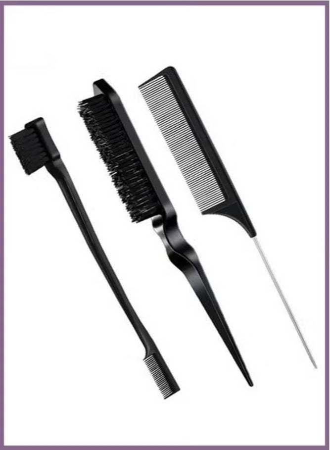 اترجسز 3 قطعة الانزلاق مرة أخرى مجموعة فرشاة الشعر فرشاة حافة السيطرة إغاظة مشط مشط ذيل الفأر ، مناسبة للسيدات والأطفال الشعر ( أسود ) - Image 1