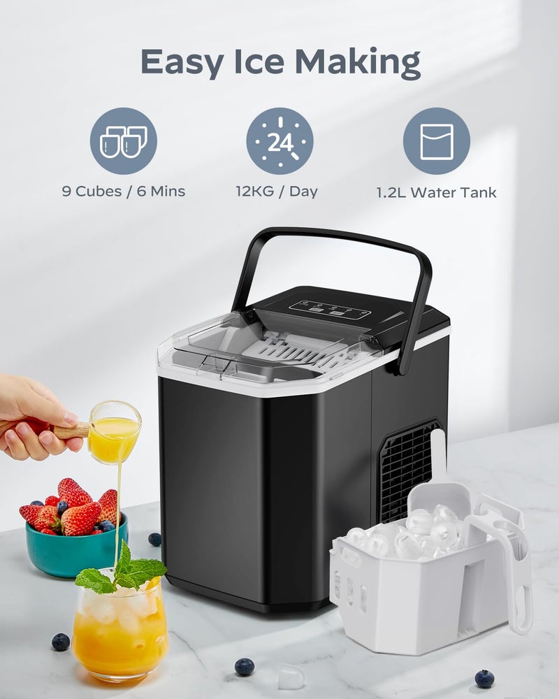 Silonn Ice Maker Countertop, Portable Ice Machine with Carry Handle, Self-Cleaning Ice Makers with Basket and Scoop, 9 Cubes in 6 Mins, 26 lbs per Day, Ideal for Home, Kitchen, Camping, RV - Image 2