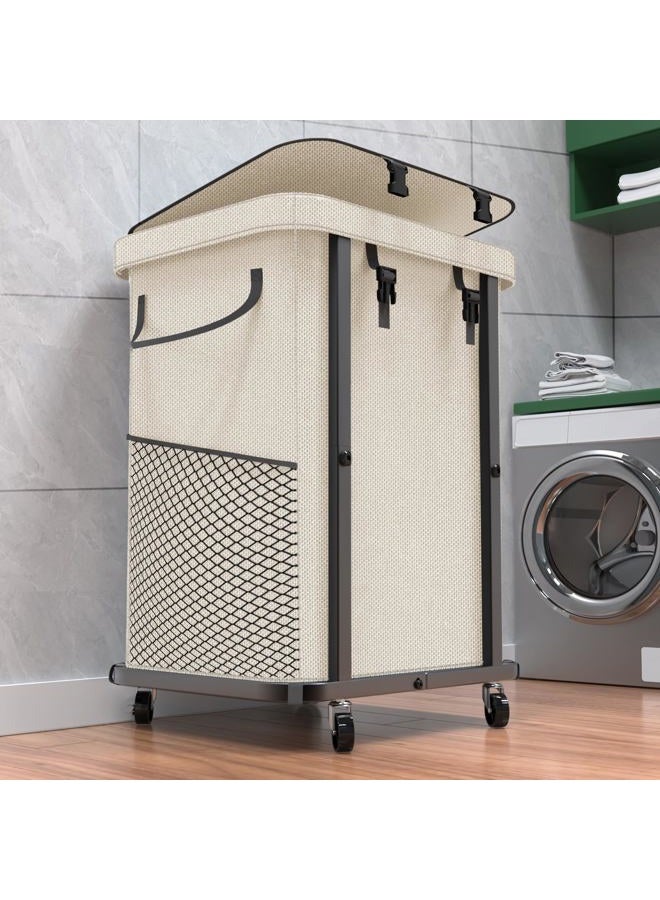 kunlabori 40 Gal(150L) High Grade Large Laundry Basket with Wheels, Rolling Laundry Hamper, Laundry Cart with Metal Frame and Removable Bag Design, Suitable for Laundry Room, Bedroom, Dorm Room (White, 150L) - Image 1