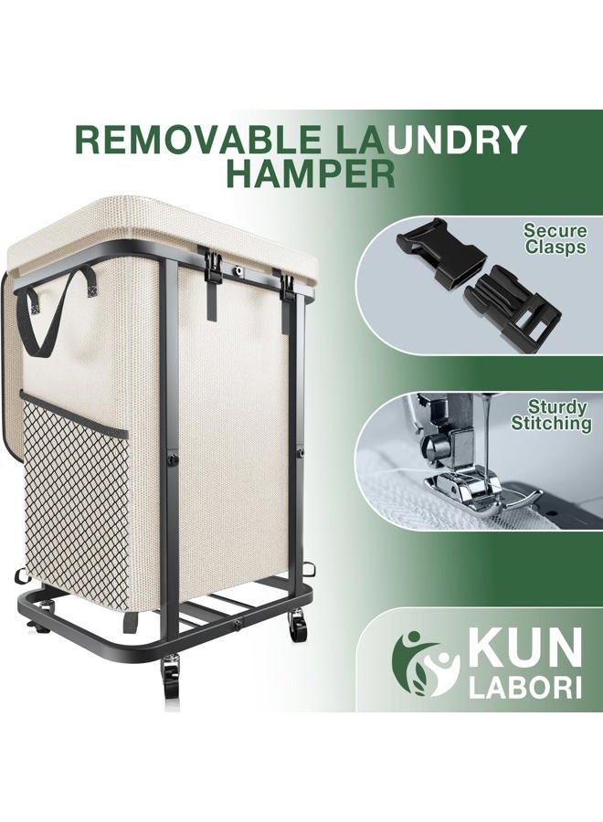 kunlabori 40 Gal(150L) High Grade Large Laundry Basket with Wheels, Rolling Laundry Hamper, Laundry Cart with Metal Frame and Removable Bag Design, Suitable for Laundry Room, Bedroom, Dorm Room (White, 150L) - Image 5