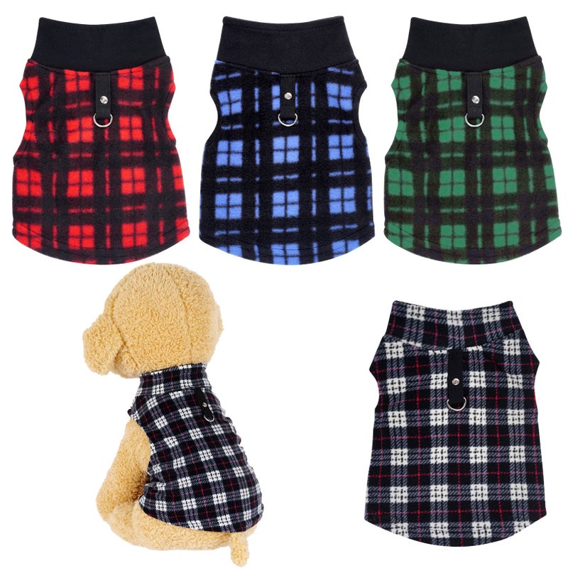 Rbenxia 4-Piece Buffalo Plaid Dog Sweater Set - Soft Fleece Jacket & Vest with Leash Ring - Warm Winter Outfits for Small Puppy & Cat Pets (X-Large) - Image 1