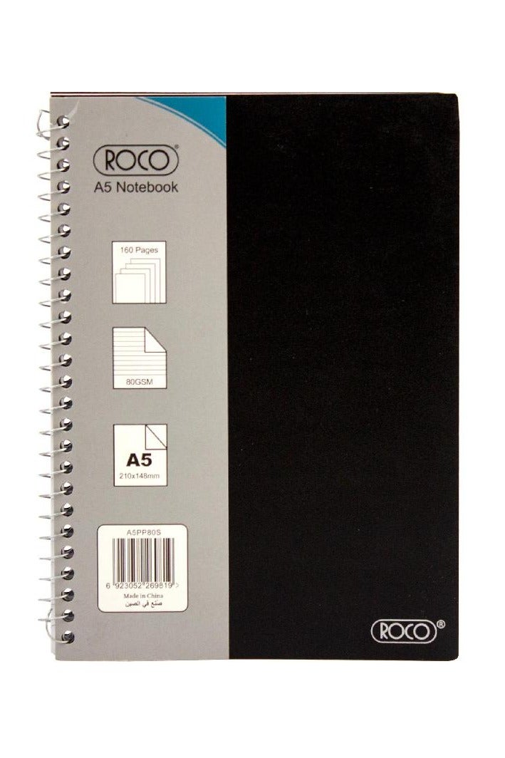 روكو دفتر ملاحظات A5 | 160 صفحة (80 ورقة) | مسطرة | أسود