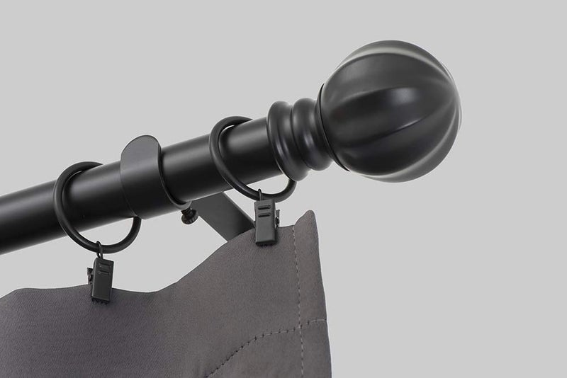 Ivilon Curtain Rod with Ball Finials - 1 inch Pole. 72 to 144 Inch. Black