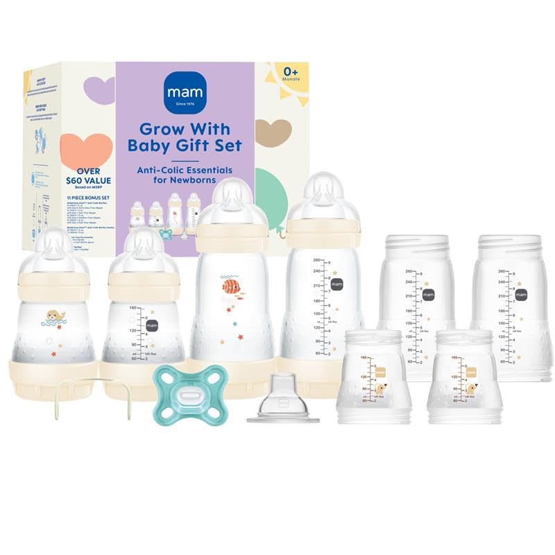 MAM Grow with Baby 15-Piece Gift Set, Newborn 0-4 Months, Anti-Colic Bottles and Silicone Nipples SkinSoft, Newborn Essentials Must Haves, Unisex - Image 1