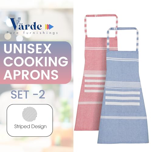 Värde Waterproof Unisex 2 Peices Kitchen Striped Design Apron with 2 Front Centre Pocket With Adjustable Neck Strap (Team-1) - Image 4