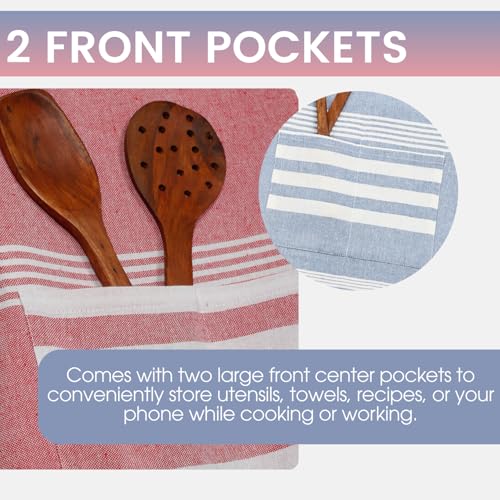 Värde Waterproof Unisex 2 Peices Kitchen Striped Design Apron with 2 Front Centre Pocket With Adjustable Neck Strap (Team-1) - Image 2