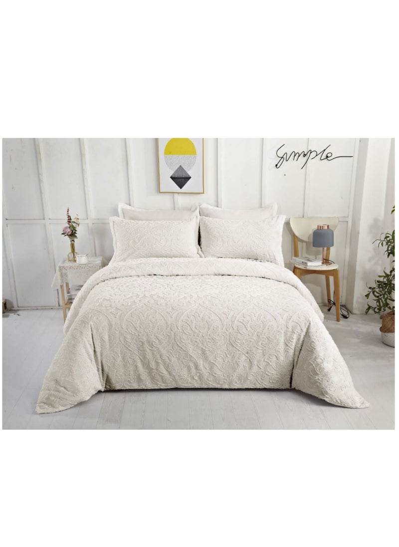 BAIG - Classy Comforter Set King size Tufted Leaf Pattern  Light Weight Textured Whole Piece Fitted Bedding Set, Comforter,Tufted Pillowcase Cream - Image 1