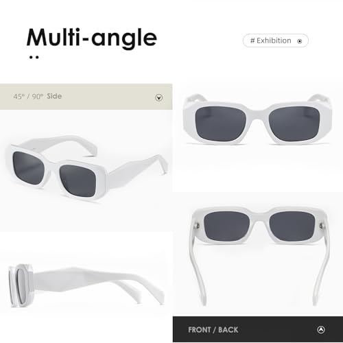 kimorn Rectangle Sunglasses for Women Men Trendy Retro Trendy Sun Glasses 90’s Vintage Square Frame K1307 (White Sunglasses) - Image 4