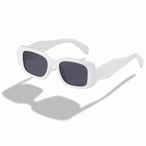 kimorn Rectangle Sunglasses for Women Men Trendy Retro Trendy Sun Glasses 90’s Vintage Square Frame K1307 (White Sunglasses) - Image 1