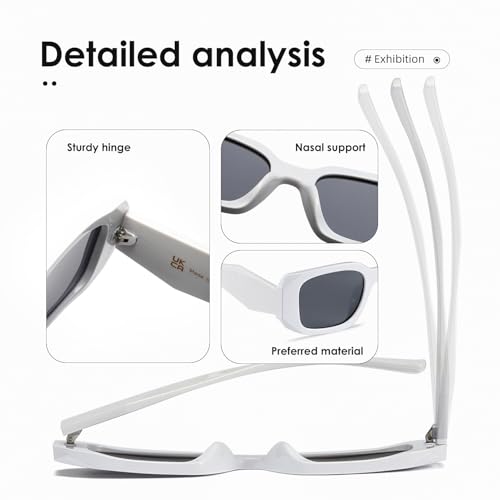 kimorn Rectangle Sunglasses for Women Men Trendy Retro Trendy Sun Glasses 90’s Vintage Square Frame K1307 (White Sunglasses) - Image 5
