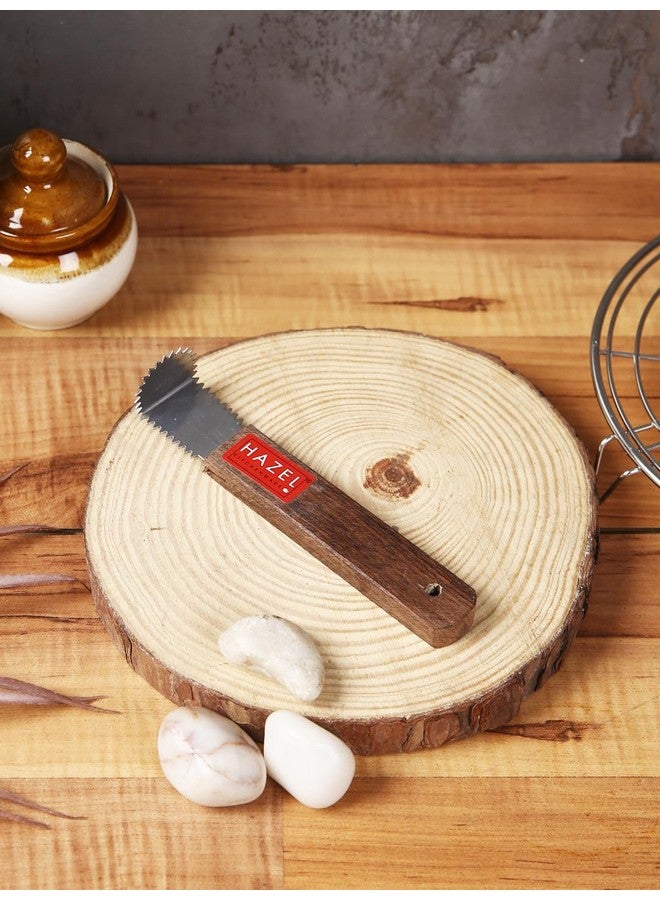 HAZEL Stainless Steel Coconut Grater | Chirava Coconut Scraper Manual Wooden Handle | Handheld Coconut Peeler Scrapper | Kitchen Accessories Items - Image 2