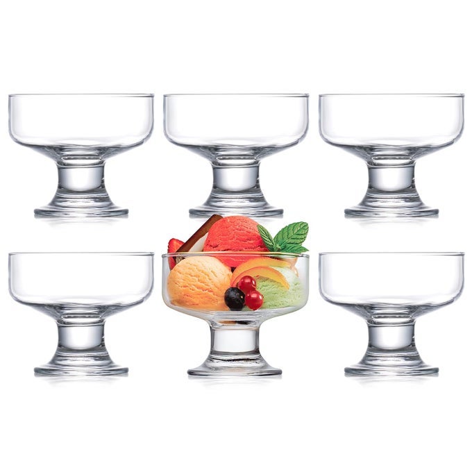 6 Pack Glass Dessert Bowls 65 oz Crystal Glass Bowls for Ice Cream Fruit Pudding Snack Cereal Nuts Premium Glass Serving Dishes Mini Trifle Bowl