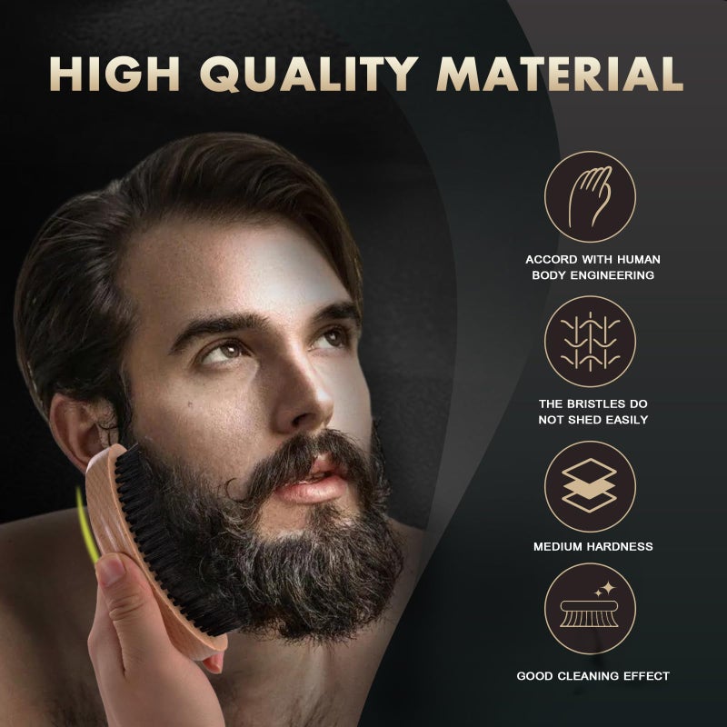 DEBETOOL Boar Bristle Beard Brush for Men - Wooden Beard Brush and Comb Set with Beard Scissors, Pocket Travel Men's Wooden Mustache Brush for Beard Care - Image 4