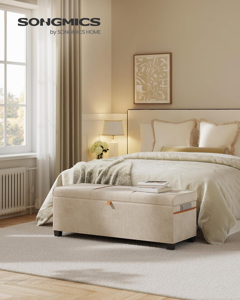 SONGMICS Storage Ottoman Bench, Storage Chest, 15.7 x 43.3 x 15.7 Inches, End of Bed Bench, 27 Gal. (103 L), for Bedroom, Entryway, Living Room, Cappuccino Beige - Image 2