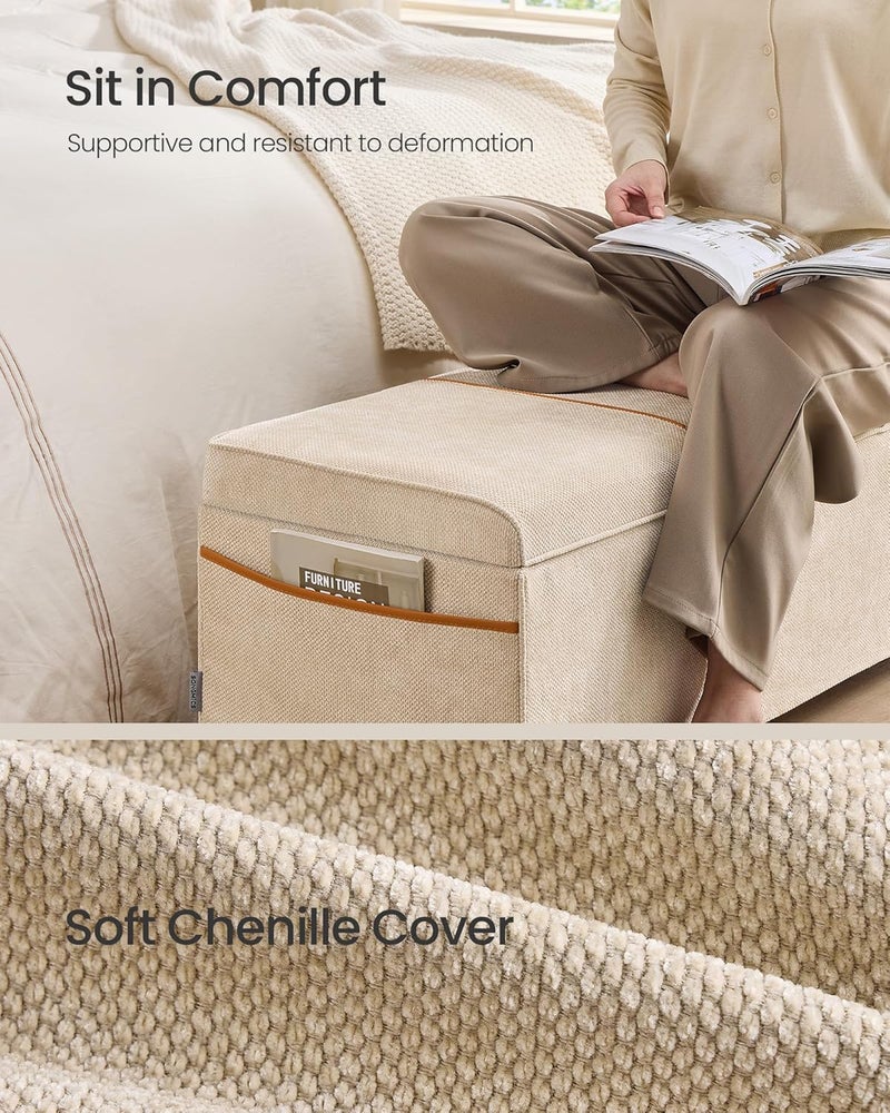 SONGMICS Storage Ottoman Bench, Storage Chest, 15.7 x 43.3 x 15.7 Inches, End of Bed Bench, 27 Gal. (103 L), for Bedroom, Entryway, Living Room, Cappuccino Beige - Image 4