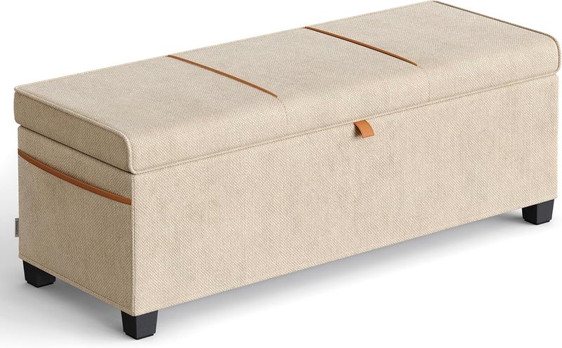 SONGMICS Storage Ottoman Bench, Storage Chest, 15.7 x 43.3 x 15.7 Inches, End of Bed Bench, 27 Gal. (103 L), for Bedroom, Entryway, Living Room, Cappuccino Beige - Image 1