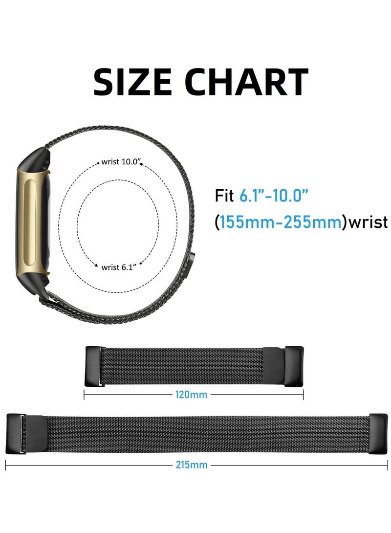 Metal Band Bands Stainless for Fitbit Charge 5 Advanced Fitness Health Tracker Smartwatch Stainless Steel Mesh Loop Adjustable Magnetic Clasp Wristband Strap Replacement (Black) - Image 5