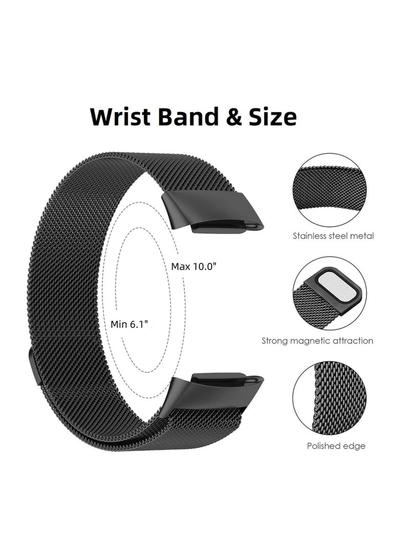 Metal Band Bands Stainless for Fitbit Charge 5 Advanced Fitness Health Tracker Smartwatch Stainless Steel Mesh Loop Adjustable Magnetic Clasp Wristband Strap Replacement (Black) - Image 3