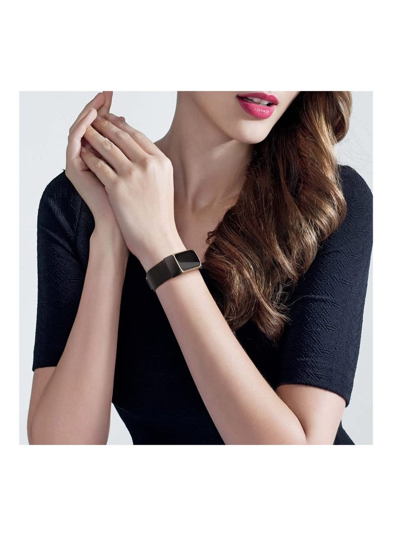 Metal Band Bands Stainless for Fitbit Charge 5 Advanced Fitness Health Tracker Smartwatch Stainless Steel Mesh Loop Adjustable Magnetic Clasp Wristband Strap Replacement (Black) - Image 2