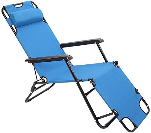 Cpixen Relax Recliner Comfort Folding Chair with Headrest Portable Camping Flat Recliner Lawn Chairs Nap Chairs - Image 1