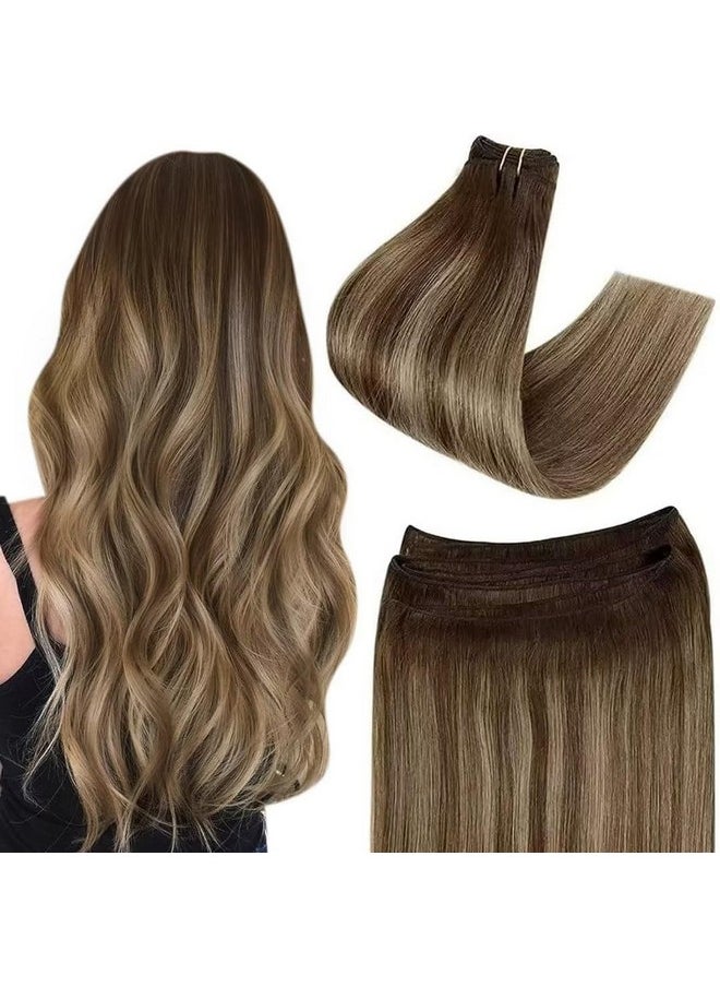 Easyouth - Sew In Hair Extensions Real Human Hair Balayage Sew In Weft Hair Extensions Medium Brown Ombre Honey Blonde Mix Brown Double Weft Hair Extensions Human Hair 22Inch 100G - Image 1