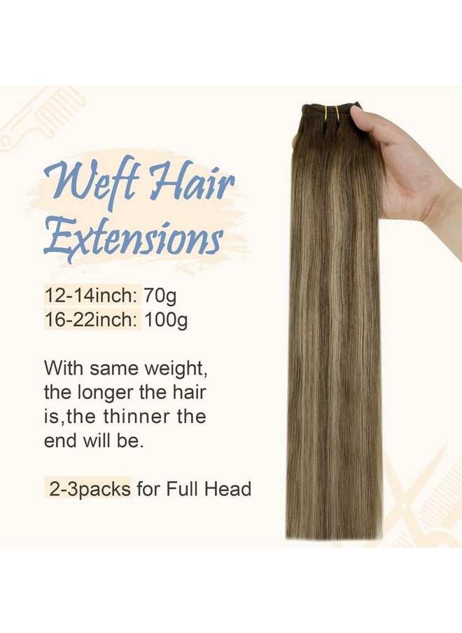 Easyouth - Sew In Hair Extensions Real Human Hair Balayage Sew In Weft Hair Extensions Medium Brown Ombre Honey Blonde Mix Brown Double Weft Hair Extensions Human Hair 22Inch 100G - Image 1