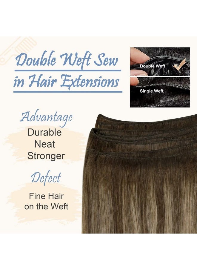 Easyouth - Sew In Hair Extensions Real Human Hair Balayage Sew In Weft Hair Extensions Medium Brown Ombre Honey Blonde Mix Brown Double Weft Hair Extensions Human Hair 22Inch 100G - Image 1
