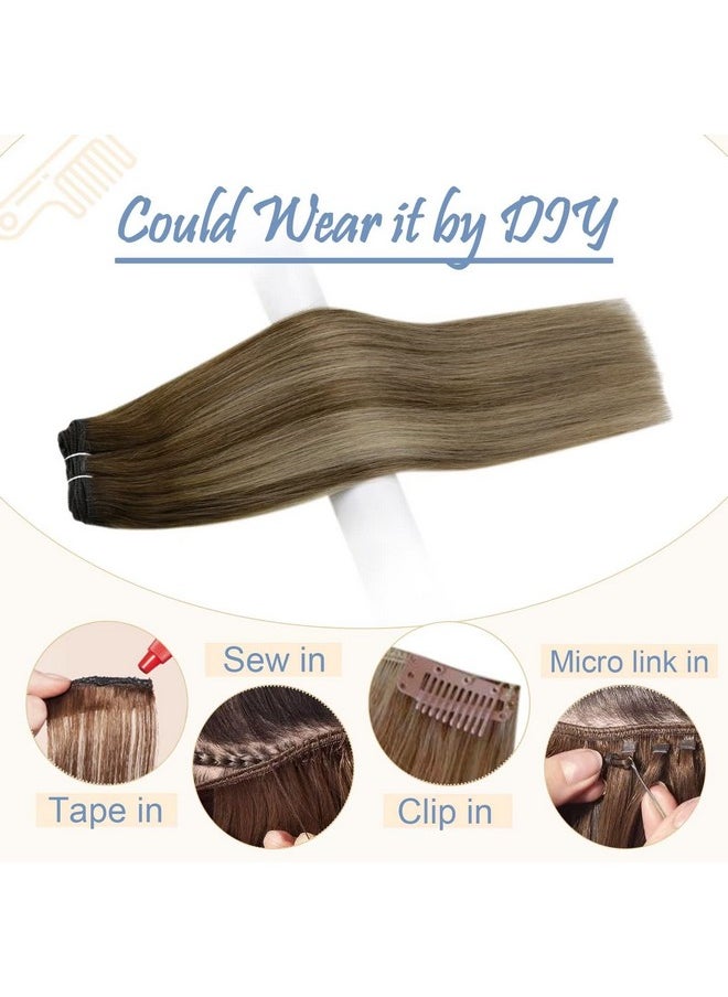 Easyouth - Sew In Hair Extensions Real Human Hair Balayage Sew In Weft Hair Extensions Medium Brown Ombre Honey Blonde Mix Brown Double Weft Hair Extensions Human Hair 22Inch 100G - Image 1