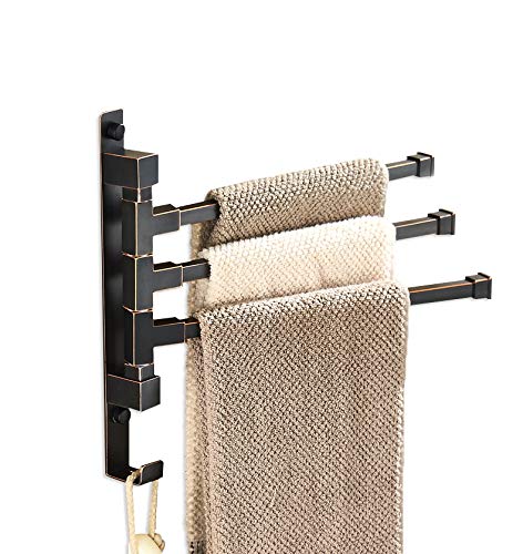 ELLO&ALLO Oil Rubbed Bronze Swing Out Towel Rack for Bathroom Holder Wall Mounted Towel Bars with Hook 3-Arm - Image 2