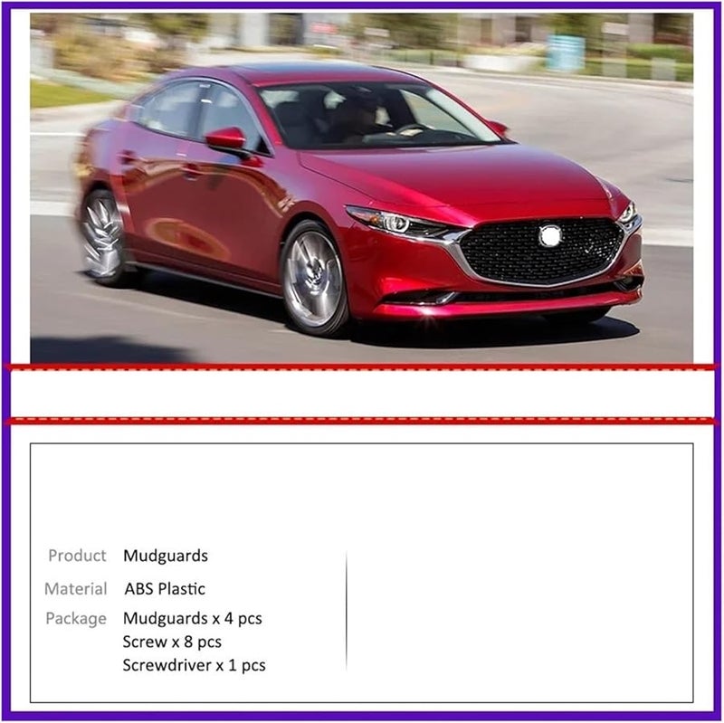 سَدَّادات الطين السوداء المتوافقة مع مازدا 3 سيدان بي بي 2019-2022، واقيات الرذاذ الأمامية والخلفية - Image 4
