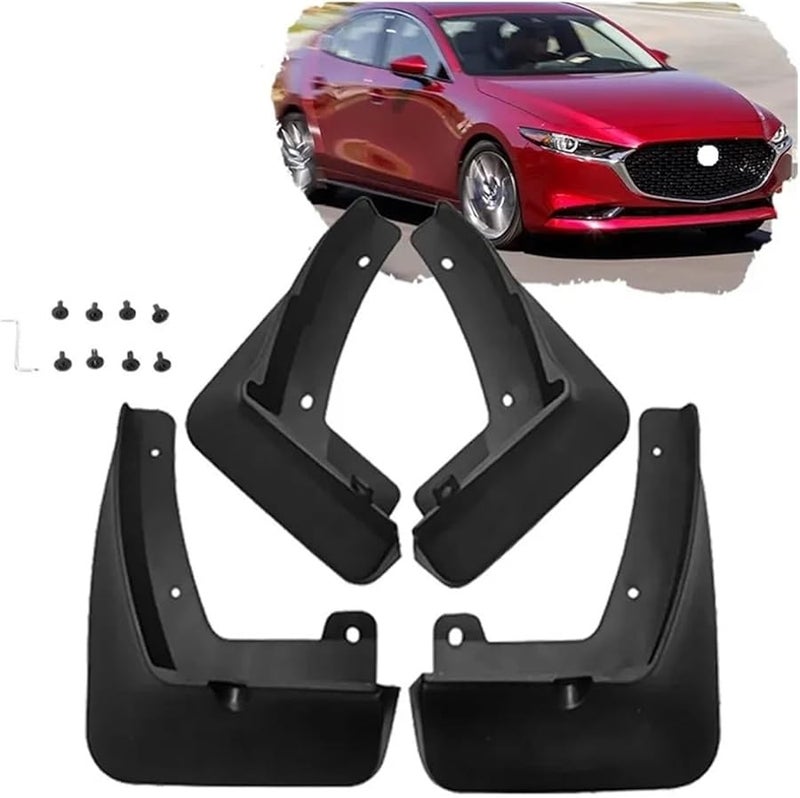 سَدَّادات الطين السوداء المتوافقة مع مازدا 3 سيدان بي بي 2019-2022، واقيات الرذاذ الأمامية والخلفية - Image 3