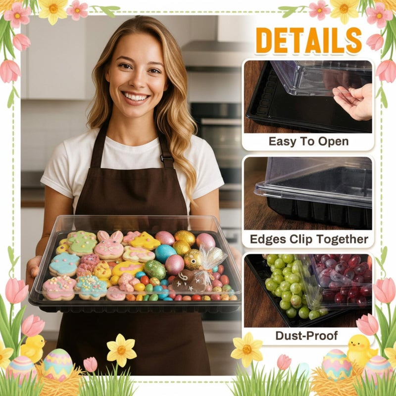 Shellwei 5 Pack Extra Large Easter & Spring Charcuterie Board with Lids, 15 x 10 Inch Plastic Catering Trays for Cookies, Desserts, Candy, Reusable Serving Platters for Travel Party - Image 3