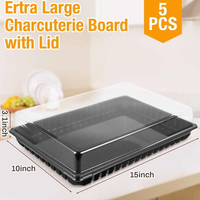 Shellwei 5 Pack Extra Large Easter & Spring Charcuterie Board with Lids, 15 x 10 Inch Plastic Catering Trays for Cookies, Desserts, Candy, Reusable Serving Platters for Travel Party - Image 2