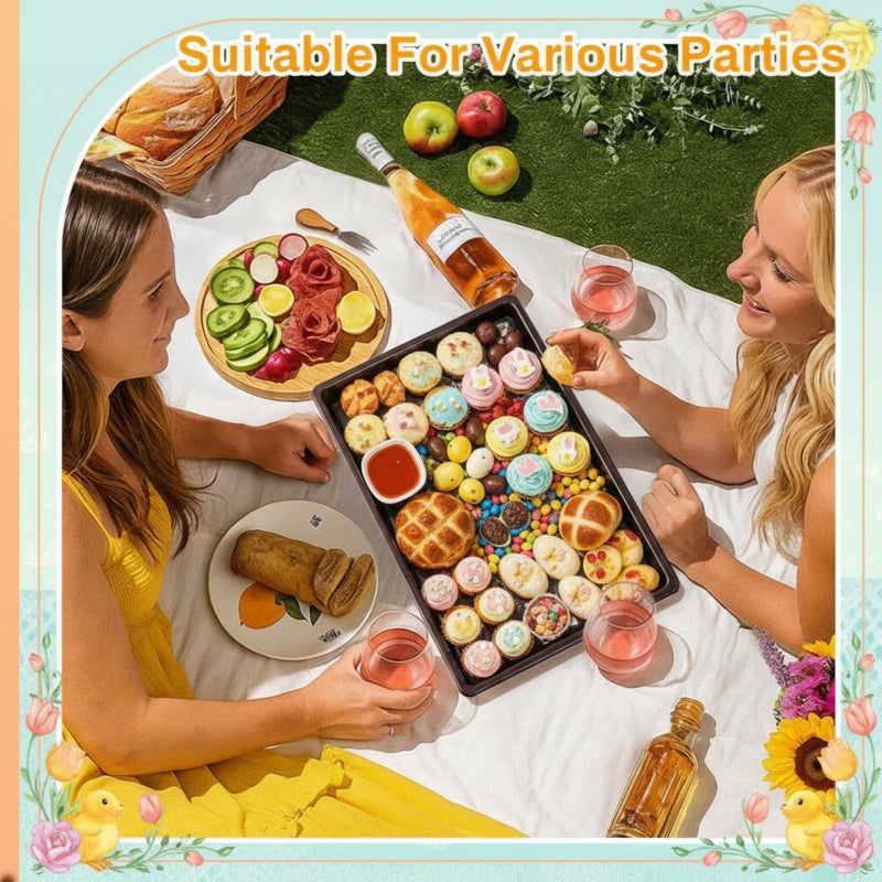 Shellwei 5 Pack Extra Large Easter & Spring Charcuterie Board with Lids, 15 x 10 Inch Plastic Catering Trays for Cookies, Desserts, Candy, Reusable Serving Platters for Travel Party - Image 4