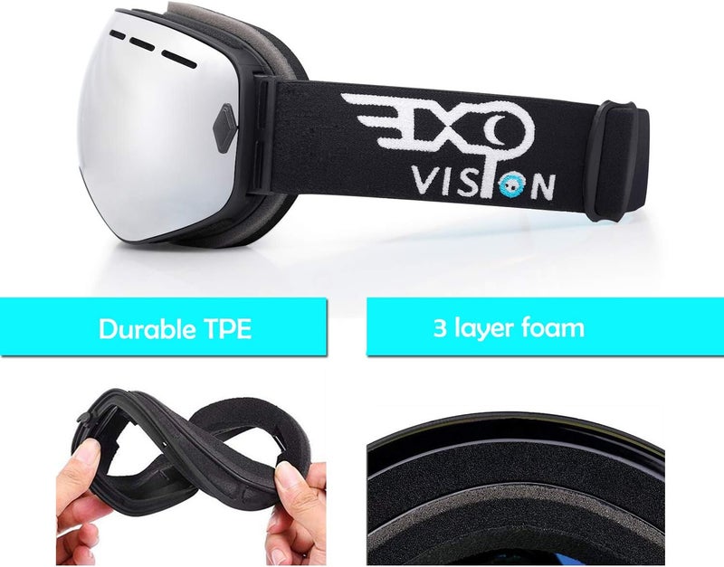 EXP VISION Snowboard Ski Goggles Men Women Youth, Anti Fog OTG Winter Snow Goggles Spherical Detachable Lens - Image 2