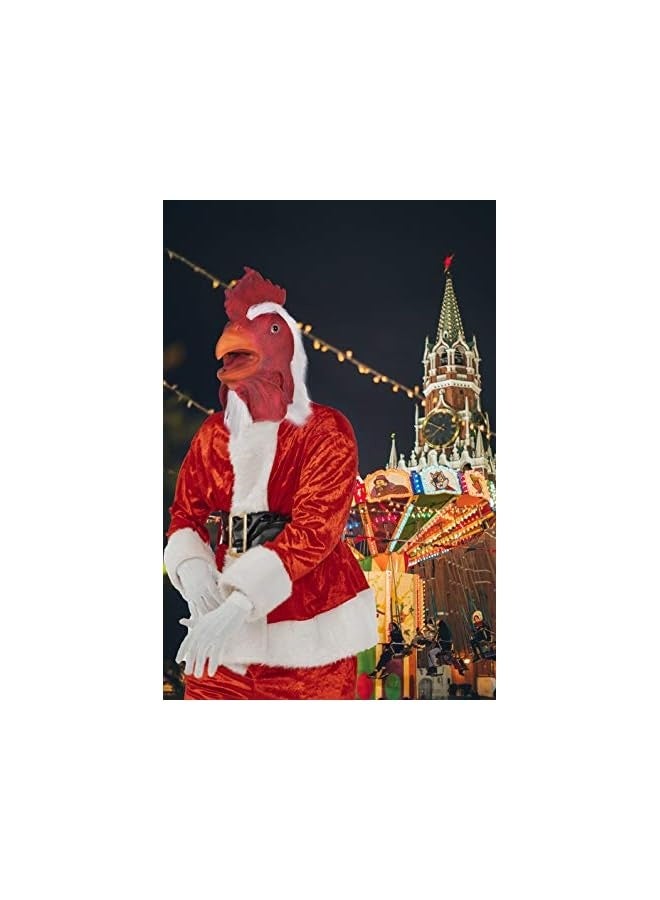 Rooster Latex Animal Head Mask For Costume (Red) - Image 3