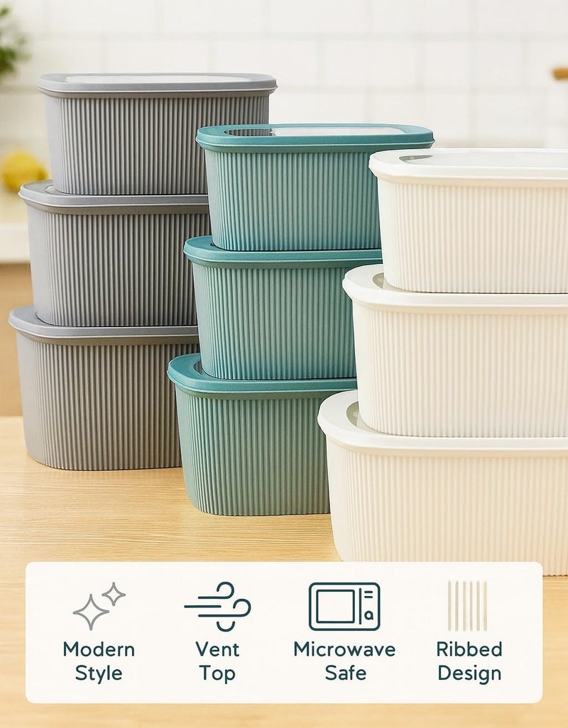 Food Storage Bowl Set with Silicone-Sealed Lids, Leak-Resistant Plastic Serving Containers for Mixing, Meal Prep, Refrigerator Storage and Easy Cleaning, White - Image 2