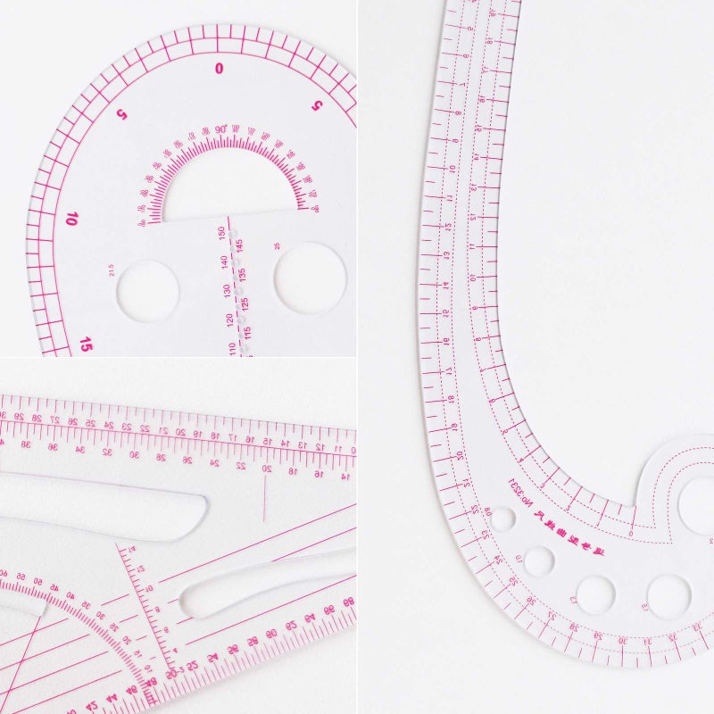 HLZC Fashion Clear Metric Sewing Ruler Set, French Curve Pattern Making Ruler Kit for Beginners Tailors Designers (4-Piece Set) - Image 4