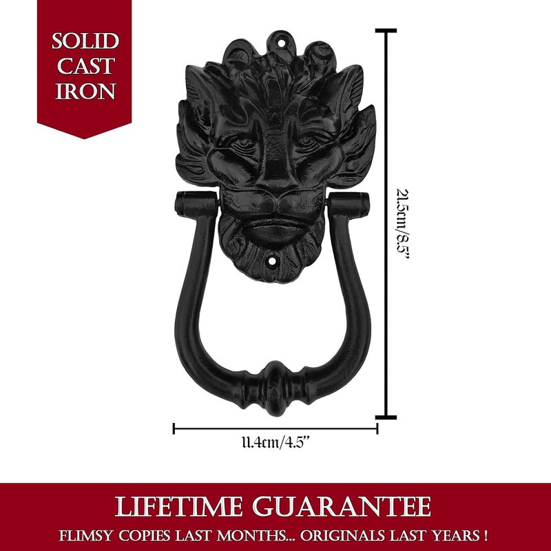 SaKeGa Medieval Cast Iron Lion Head Door Knocker 1 Pc - 8 in × 4.5 in (20.3 cm × 11.4 cm) Vintage Rustic Front Door Hardware | Decorative Medieval Entry Knocker with Mounting Screws - Image 2