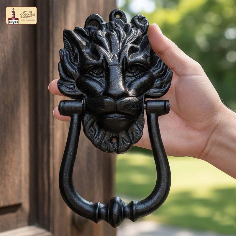 SaKeGa Medieval Cast Iron Lion Head Door Knocker 1 Pc - 8 in × 4.5 in (20.3 cm × 11.4 cm) Vintage Rustic Front Door Hardware | Decorative Medieval Entry Knocker with Mounting Screws - Image 4